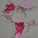 ZAFUL Wave Textured Halter Bikini for Women 2 Piece Triangle Bikini Sets Sexy High Cut Bathing Suit Side Tie Swimsuits Pink Flower S