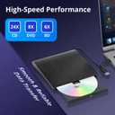 External Blu-ray Burner, 6X BD-RE Writer & 3D Blu-ray Player, USB 3.0 & Type-C Portable Optical Drive, CD/DVD Reader Burner for Laptop Desktop PC, Compatible with Windows 11/10/Mac OS/Linux