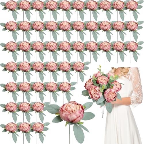Scawim 50Pcs Artificial Peonies Flowers, 4’’ Dusty Pink Peonies Fake Flowers Heads for Table, Faux Silk Peony Arrangements for Wedding, Valentine, Engagement, Party, Coffee, Dining Decorations