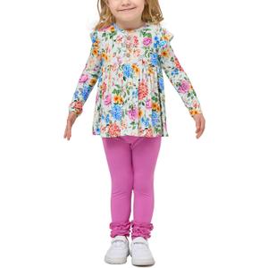 Little Girls' Clothing Sets, Bamboo-derived Viscose, Long Sleeve 2pcs Toddler Girls Outfits (Pink) 5T