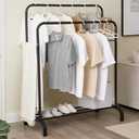 Clothes Rail Double Hanging Rails Garment Rack With Shelf Heavy-duty Clothes Rail Double Clothes Rail For Bedroom, Living Room Black