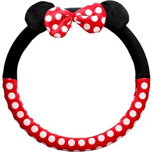 Cute Car Steering Wheel Cover, Universal Fit 15 Inch Soft Comfortable Plush Anti Slip & Odor Free Car Wheel Protector for Women Girls Red