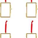 4PCS Glass Picture Frame Ornament, 2x3 Inch Brass Hanging Photo Frame Mini Vintage Double Glass Frame for Christmas Tree Home Wall(Gold)