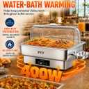 PYY Electric Chafing Dish for Buffet, 400W Stainless Steel Buffet Server and Warmer with Digital Touch Control, Clear Roll-Top Lid and 2 Half-Size Pans with Handles and Tray
