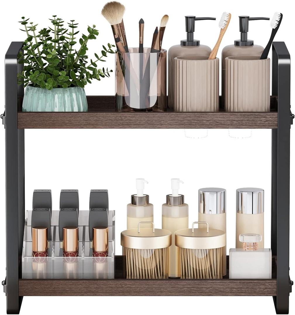 HNRLOY Bathroom Counter Organizer,Bathroom Countertop Organizer,Counter Shelf,Countertop Storage,Organization and Storage,Makeup Shelf,Sink Caddy(Brown 2 Tier)