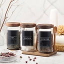 KOSKIMER Coffee and Sugar Container Set, Glass Coffee Jars with Wooden Lids and Scoops, Decorative Sugar Tea Creamer Canisters for Kitchen Countertop (25oz)