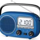 Portable AM FM Rechargeable Radio with Best Reception, Digital Time/Station Display,AC Power or Battery Power Radio with Bluetooth Speaker for Home/Kitchen/Outdoor (Cobalt Blue)