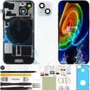 Back Screen Glass Replacement Compatible with iPhone 15 All Carriers 6.1" + Pre-Installed Plate + Wireless Charging Coil Flex Cable + Microphone + Flashlight + Camera Frame (Blue)