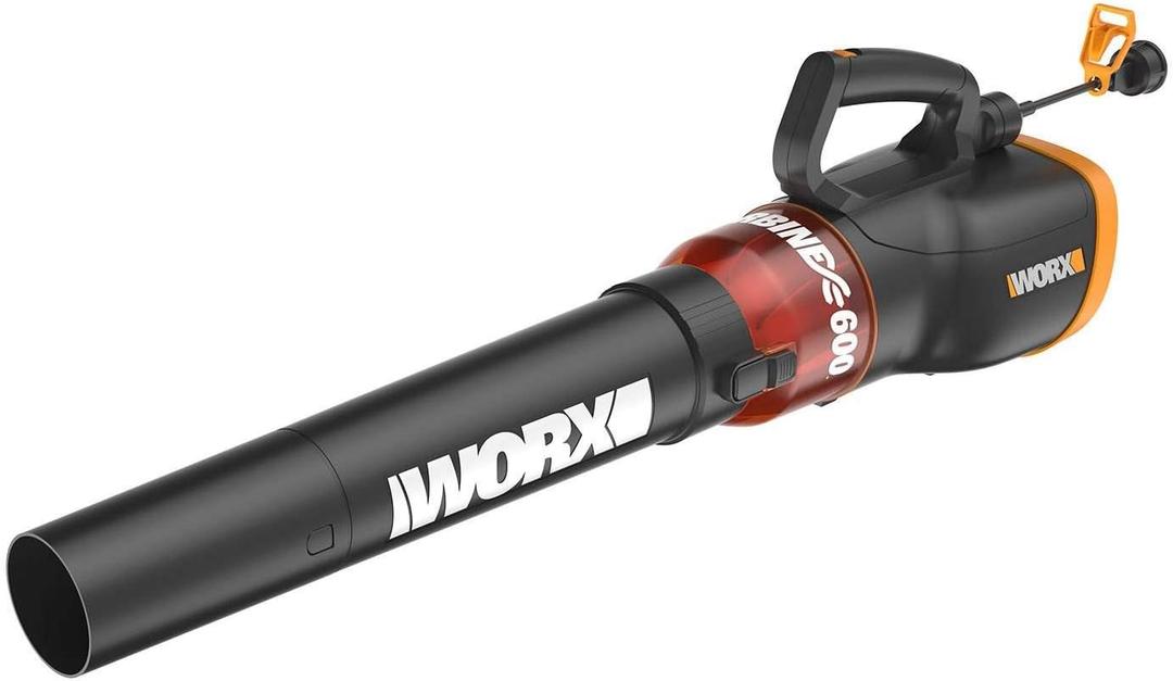 WORX 12 Amp Electric Leaf Blower, Turbine Blower for Lawn Care with 600 CFM & 2 Speed Control, Corded, WG520