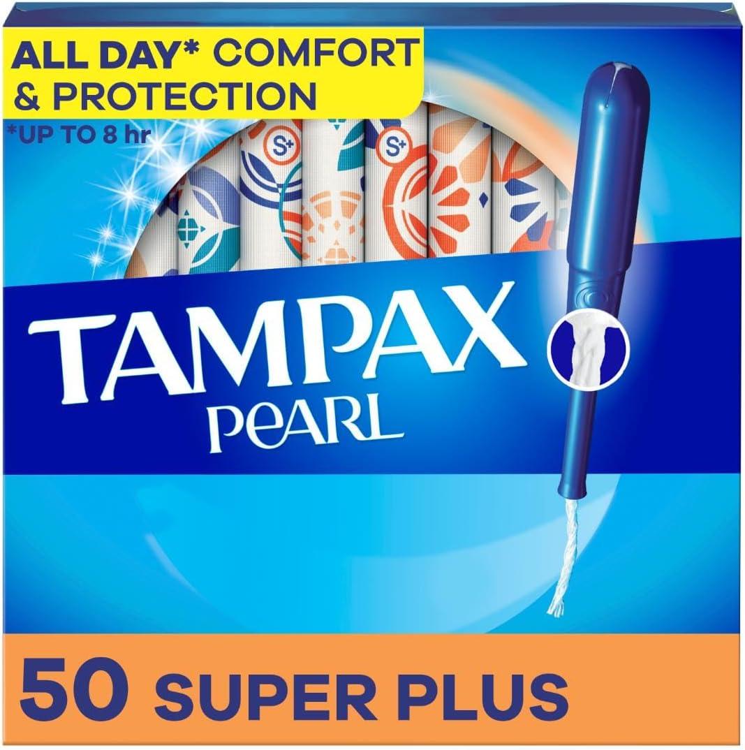 Tampax Pearl Tampons for Women, with LeakGuard Braid, Super Plus Absorbency, Unscented, 50 Count