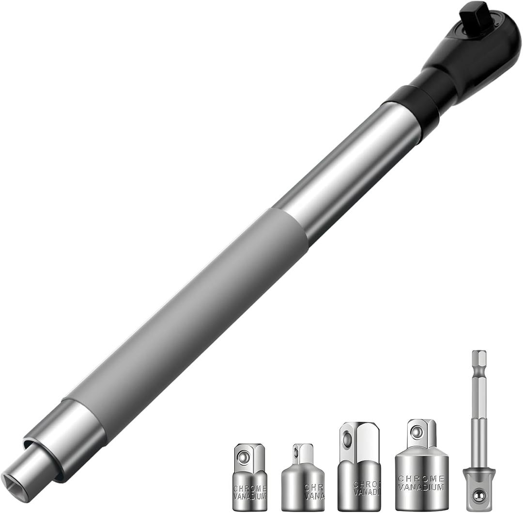 SNEZHANA 1/2" Offset Extension Wrench for Electric with Versatile 3/8", 1/4" Square Drive Adapters Impact Ratchet Extender, for Tight Spaces