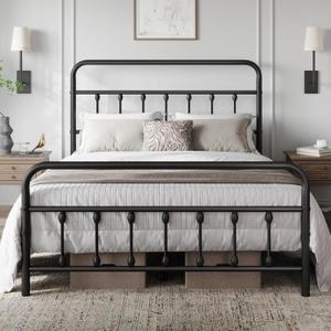 Yaheetech Classic Metal Platform Bed Frame Mattress Foundation with Victorian Style Iron-Art Headboard/Footboard/Under Bed Storage/No Box Spring Needed/Queen Size Black