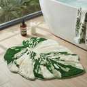 Luxury Sage Green Leaf Bathroom Mat Monstera, 32.3"x36.6" Extra Soft, Absorbent Washable Tufted Bath Rug, Non-Slip TPR Backing, Plush Shaggy Bath Carpet for Floor, Bathtub
