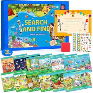 Search and Find Books for Kids Ages 3,4,5,6, Preschool Learning Activities, Educational Reusable Mats for Toddlers, Travel Game Toys for Road Trip Train, Art & Crafts, Birthday Gifts for Girl and Boy