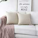 Home Brilliant Linen Burlap Throw Pillow Covers for Couch Sofa Beige Cream Pillow Covers 16x16, Set of 2, Light Linen