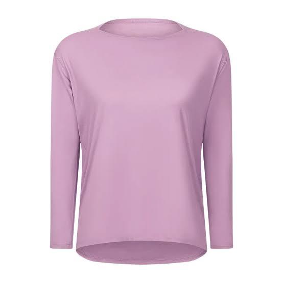 ODODOS Women's Relaxed Fit Long Sleeve Shirts Boat Neck Side Slit Peach-Soft Casual Lounge Yoga Tops, Lavender, X-Large