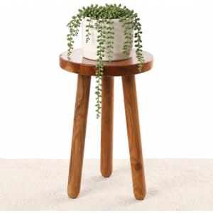 Teak Wood Plant Stand, 18" Round Side Table, Wood Accent Table