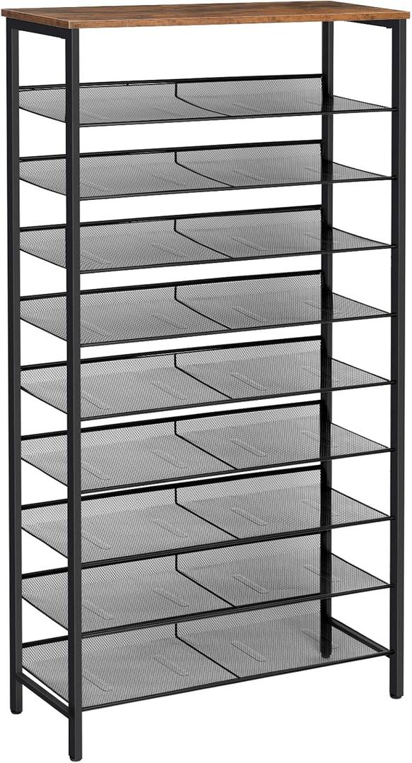 HOOBRO Shoe Rack for Entryway, 10-Tier Shoe Shelf, Large Capacity Shoe Storage Organizer for 27-30 Pairs of Shoes, Front Door Entrance, Hallway, Closet, Space Saver, Rustic Brown and Black BF110XJ01G1