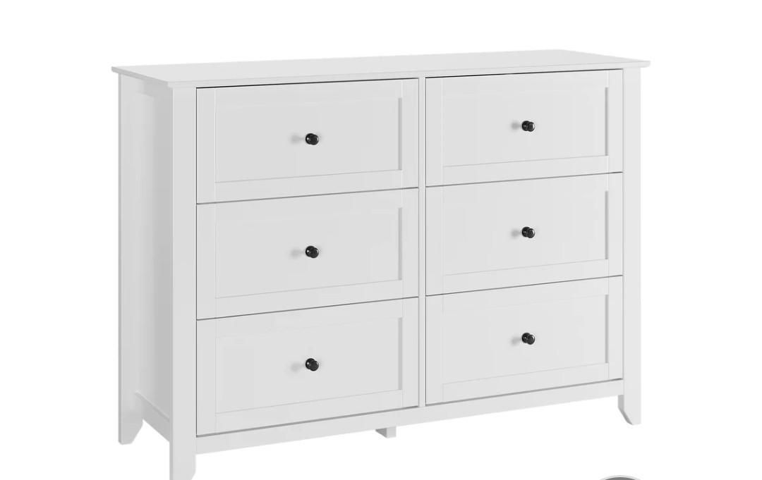 Garvee White Dresser for Bedroom, 6 Chest of Drawer Dresser for 48 inch TV, Modern Wood Organizer TV Stand for Living Room, Closet Storage, Entryway, Kids Bedroom