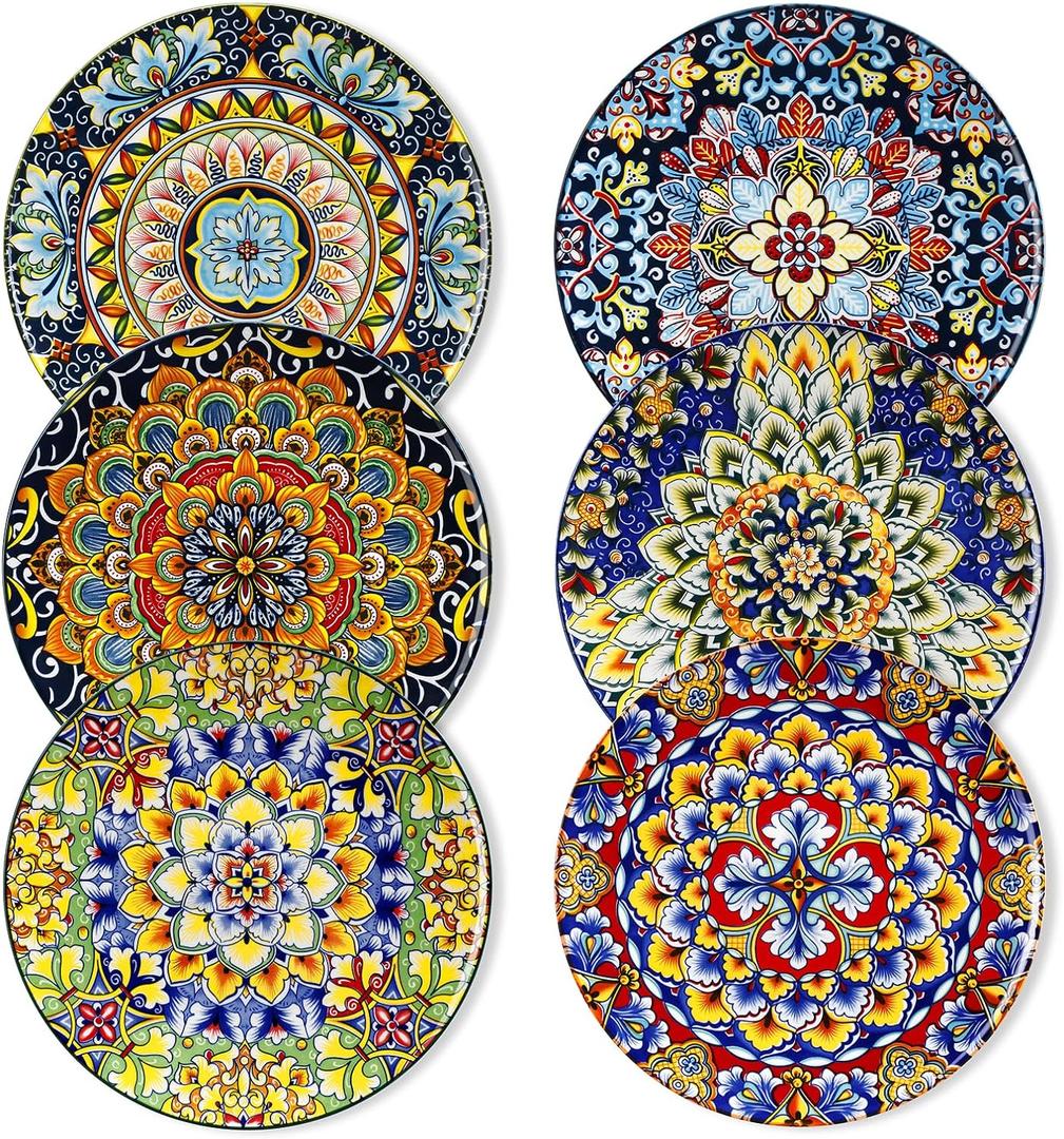 vancasso Salad Plates Set of 6-8.5 Inch Ceramic Dessert Plate, Small Dinner Plate Set, Microwave, Oven and Dishwasher Safe, Colorful Bohemian Style Dishes for Kitchen