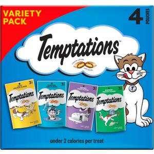 Temptations Classic Crunchy and Soft Cat Treats Feline Favorites Variety Pack, 3 oz. Pouches (Pack of 4) (EXP 08/31/27)