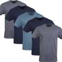 Gildan Men's Crew T-Shirts, Multipack, Style G1100, Navy/ Heather Navy/ Indigo Blue (5-Pack), Large