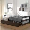 Twin Size Bed Frame with 2 Large Storage Drawers, Solid Wood Platform Bed w/Headboard and Strong Wooden Slats Support, No Box Spring Needed, Easy Assembly, Espresso