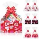 Tatuo 120 Pcs Valentines Day Baskets Gifts Empty Set Includes Valentines Empty Market Tray Cardboard Basket Clear Cellophane Bags Gift Tags Pull Bows for Wedding Holiday Birthday Party Supplies