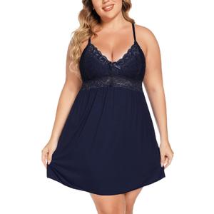 Ababoon Plus Size Lingerie for Women Lace Modal Chemises Nightgown V-Neck Full Slip Baby doll Sleepwear Size 16-24 Plus (XX-Large)