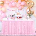 QueenDream 9FT Pink Tulle Table Skirt 2 Layer Tutu Tablecloth with LED for Baby Shower Sweetheart Cake Table Decoration
