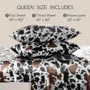 MR&HM Satin Bed Sheets with Elastic Corner Straps, Queen Size Sheets Set, 4 Pcs Silky Bedding Set with 15 Inches Deep Pocket for Mattress (Queen, Cow Print)