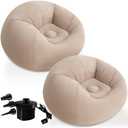 Sel Natural 2 Pack Inflatable Bean Bag Chairs with Electric Air Pump Inflatable Chairs Blow up Couch Folding Portable Inflatable Lazy Sofa for Movie Night Living Room Outdoor Camping (2, Coffee)