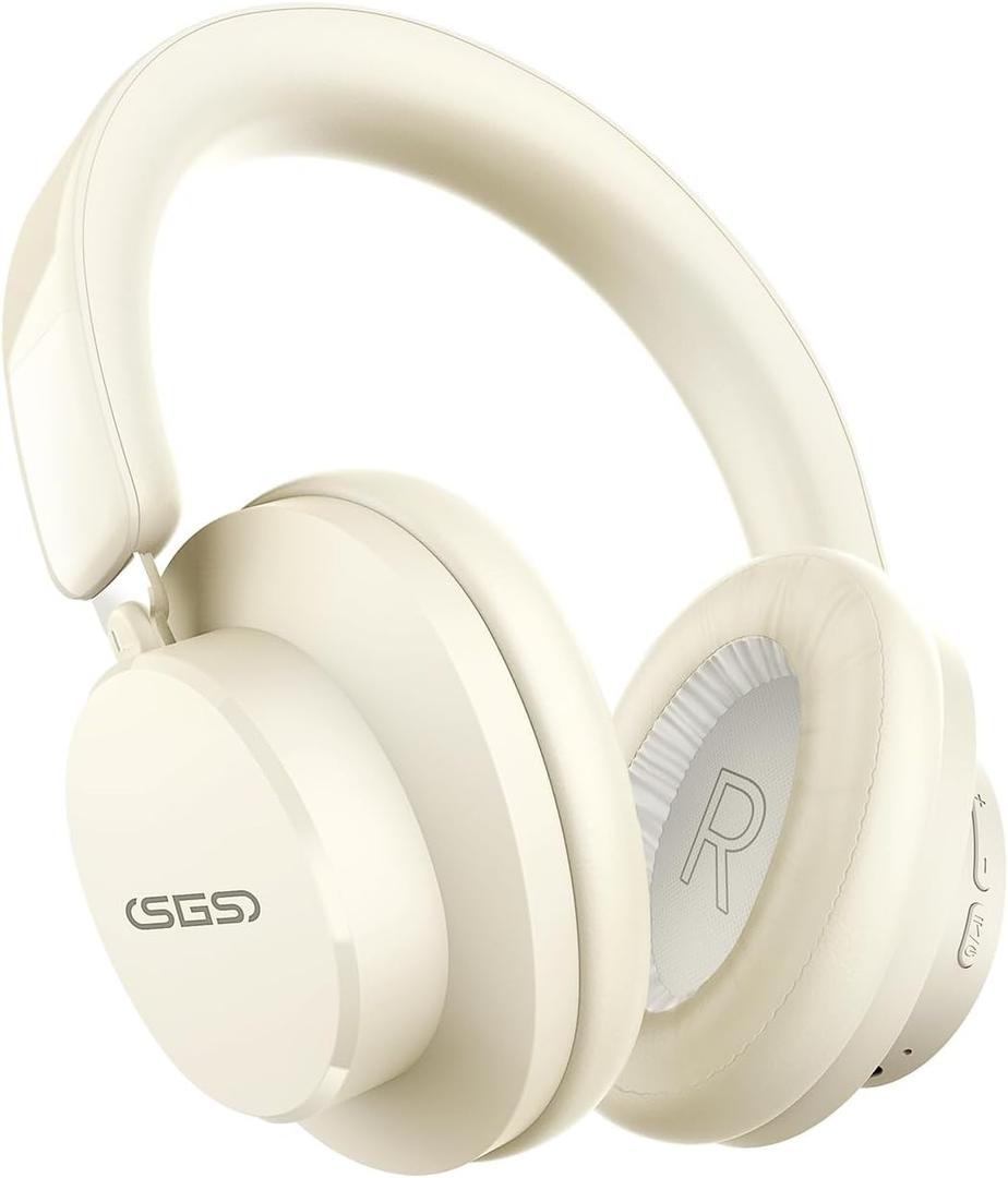 Active Noise Cancelling Wireless Headphones, Bluetooth Headphones Over Ear with HiFi Stereo, Deep Bass for Travel, Home and Office (White)