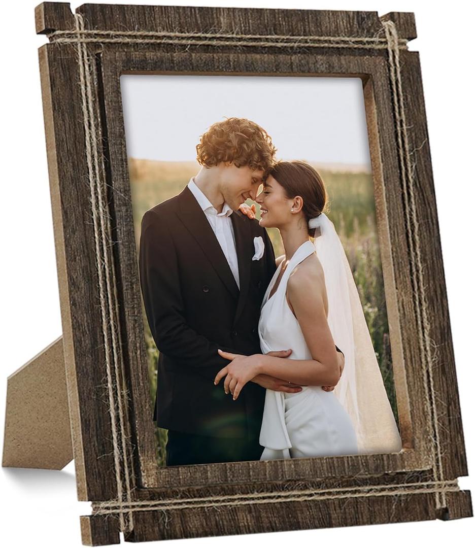 Picture Frames 6x8 Rustic Photo Frame Wood Picture Frame Farmhouse Decor for Wall Mount and Tabletop Display Farmhouse Decor Darkbrown