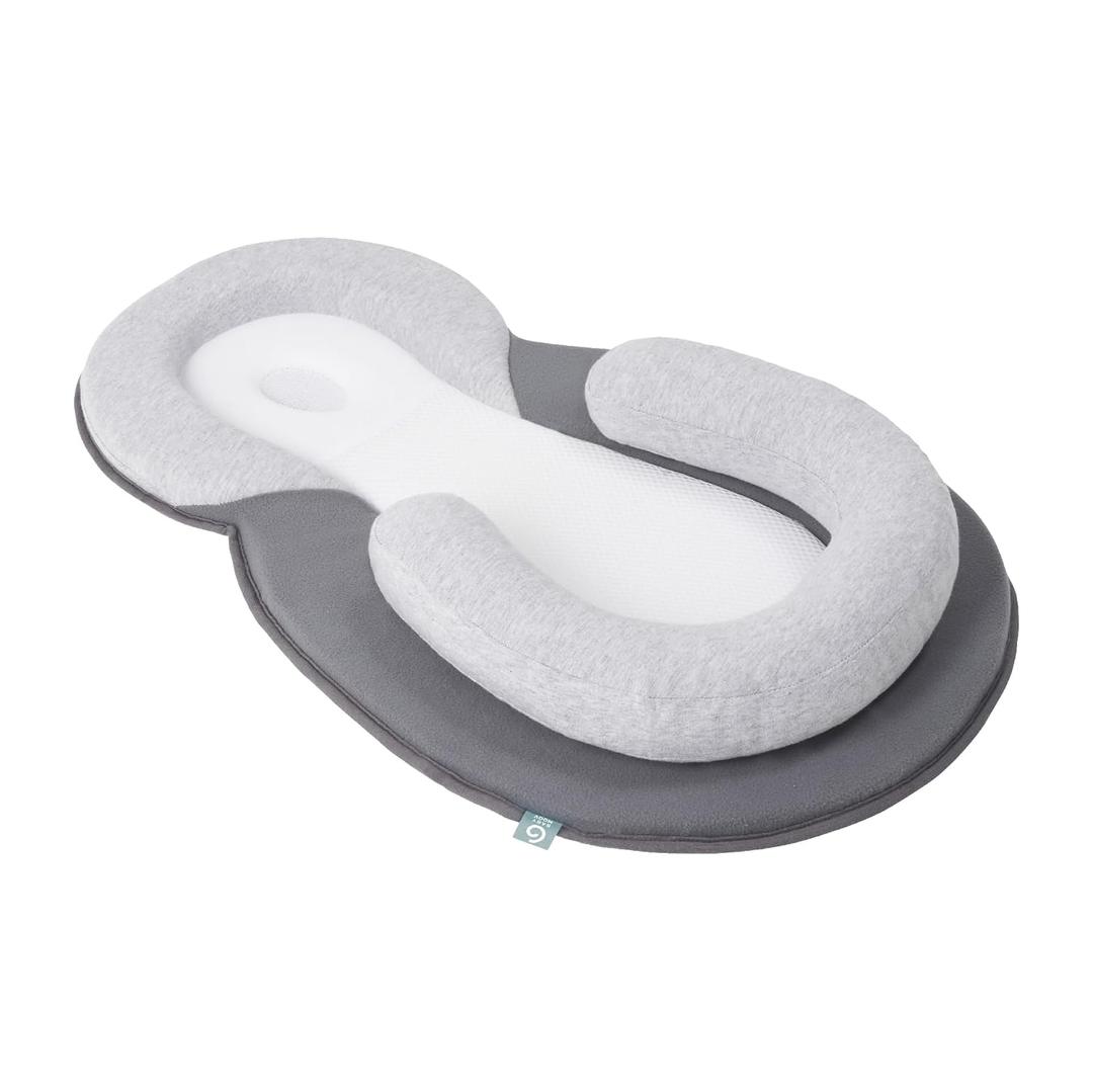 Babymoov SoCosy Baby Lounger for Newborn, Infant Support Cushion, Adjustable Leg Roll, Breathable Cotton, Grey