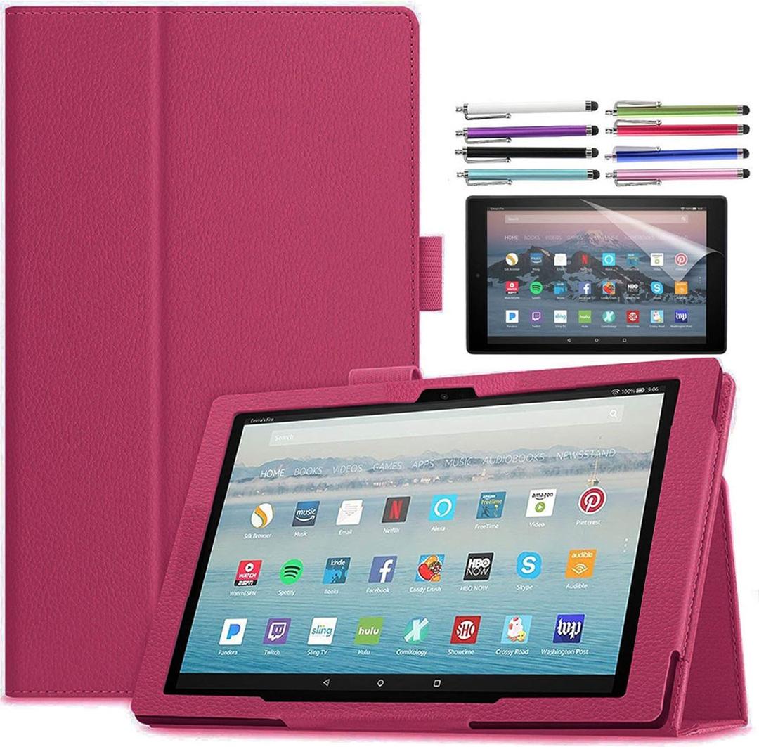 Case for Amazon Fire HD 10 Tablet 10.1" Inch Display (13th Generation, 2023 Released) - Slim Lightweight Folio Stand Cover PU Leather Case + 1 Screen Protector and 1 Stylus (Pink)