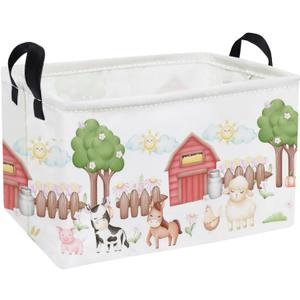 Essme Rectangular Farm Basket,Kids Baskets Empty with Handles,Cute Baskets for Kids Room Decor,Boys and Girls, Gift Basket,(Animal Farm)