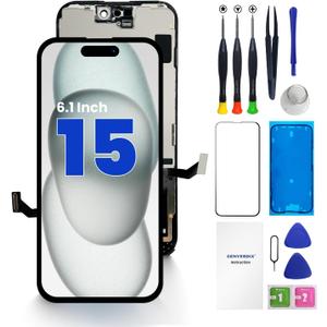 for iPhone 15 Screen Replacement, 6.1 inch 3D Touch LCD Display Full HD Repair kit, Digitizer Assembly with Tools Set, Tempered Glass, Waterproof Frame Adhesive