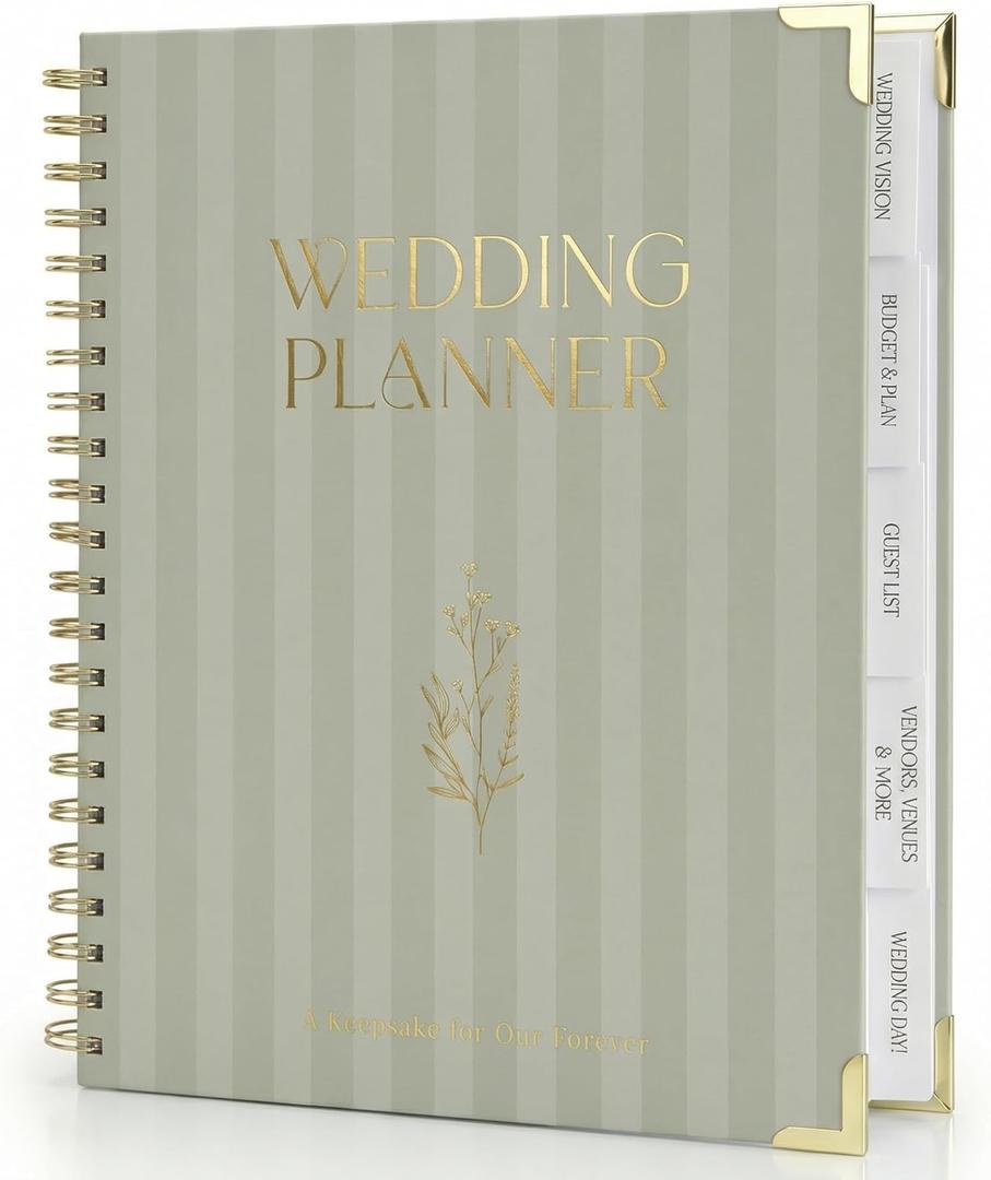 Beautiful Wedding Planner Book and Organizer - Perfect for Detailed Planning Of Your Big Day - Unique Engagement Gift for Newly Engaged Couples, Future Brides and Grooms (Sage)