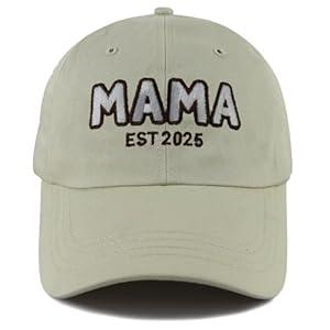 Mama Est 2025 Hats for Birthday Mothers Day, Women Baseball Cap for Mommy Wife First Time Mom Grandma from Daughter Son (Mama-1) Cream