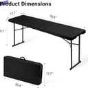 Byliable Folding Table 6FT Narrow Portable Foldable Plastic Heavy Duty Long Table, Fold-in-Half with Carrying Handle for Indoor Outdoor Meeting, Buffet, Party, Wedding, Home Work, 6 Foot, Black