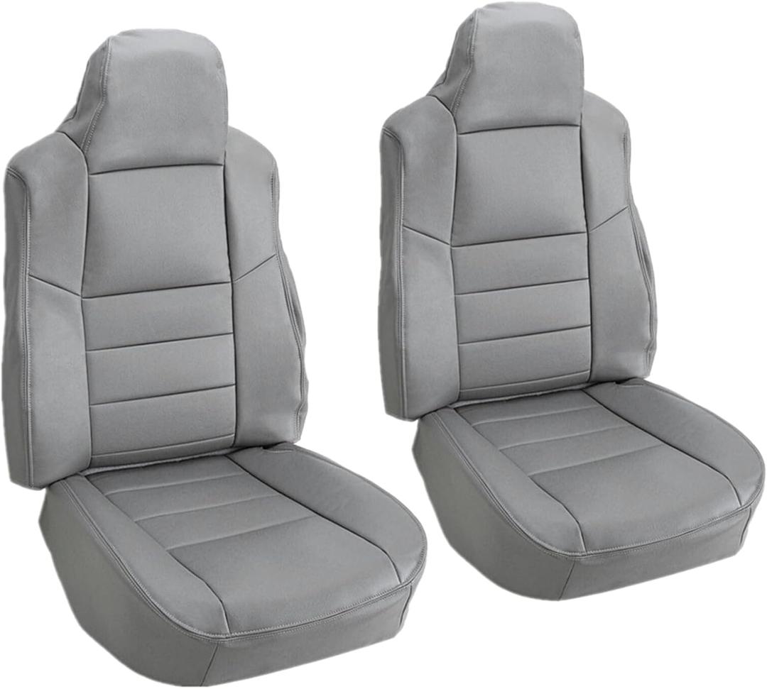 NLQR Gray Driver & Passenger Side Bottom & Top Lean Back Replacement Leather Seat Covers fit for Ford F250 F350 F450 F550 Lariat 2002 2003 2004 2005 2006 2007 Excursion XLT 2002 2003 2004 2005