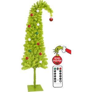 HMASYO 6ft Whimsical Artificial Christmas Tree with 150 LED Timer Lights, Lime Green Bendable Christmas Tree with Ball Ornaments & Metal Base Holiday Decor for Home, Office, Party, Easy Assembly