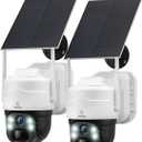 2 Pack Solar Powered Surveillance Cameras with 2K Resolution & Color Night Vision, 2-Way Talk, Human Motion Alerts, 360 View, Battery Operated WiFi Camera for Home Wireless Outdoor, 2.4GHz WiFi