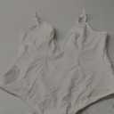 SHAPERIN Women's Deep V Neck Bodysuit Double Lined Plunge Tummy Control Shapewear Thong Body Suits Backless Cami Tank (X-Large, White)