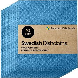 Swedish Dishcloth Cellulose Sponge Cloths  Bulk 10 Pack of Eco-Friendly No Odor Reusable Cleaning Cloths for Kitchen  Absorbent Dish Cloth Hand Towel (Blue)