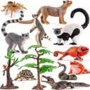 12PCS Realistic Madagascar Animal Figurines Toys, Plastic Animals Jungle Animals Figures Playset, Lemur, Chameleon, Tortoise, Frog, Crocodile, Snake with Tree Valentine's Day Gifts for Kids
