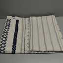 Nave Blue Boho Shower Curtain for Bathroom,Beige Linen with Striped Print and Twine-Inspired Woven Center,72" W x 72" L
