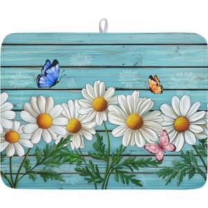Daisy Dish Drying Mat for Kitchen Counter 18”x24” Rustic Daisy Absorbent Dish Drying Mat Reversible Microfiber Dish Drainer Rack Fast Drying Mat for Countertops Tableware Decor