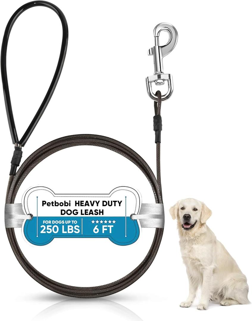 Petbobi Chew Proof Dog Leash - 6FT Metal Cable with Comfortable Padded Handle, Heavy Duty Dog Leashes for Walking Training Jogging, Brown Lead Rope for Large Medium Pets Teething Puppies, 1pc